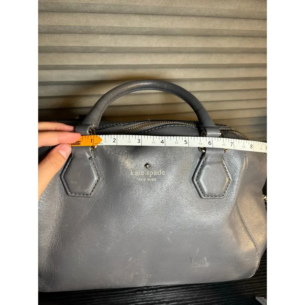 Kate Spade New York Gray Leather Dome Satchel Handbag Gold Hardware Crossbody